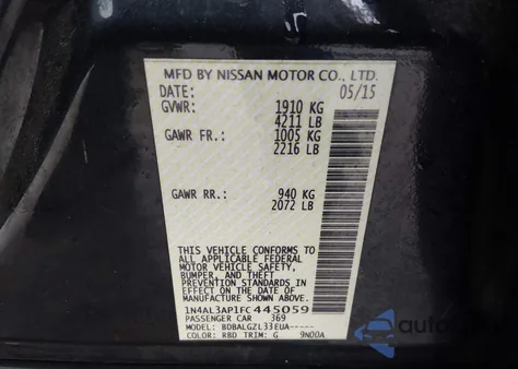 2015 Nissan Altima 2.5/2.5 S/2.5 Sl/2.5 Sv из США, поврежденный, VIN 1N4AL3AP1FC445059